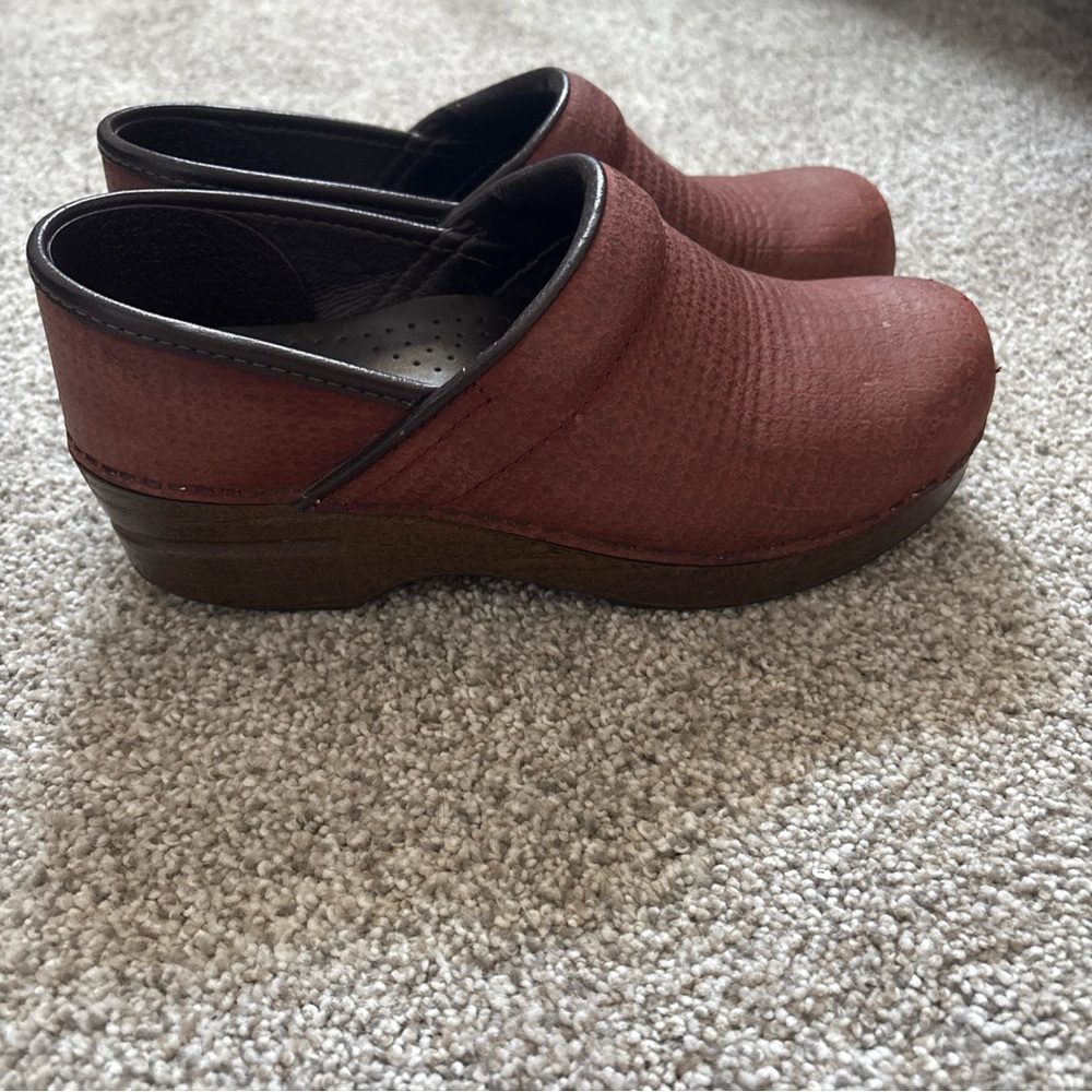 Dansko Red Suede Clogs